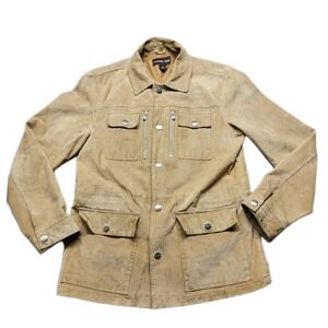 Michael Kors Genuine Suede Leather Utility Safari Jacket Womens S Tan Snap Front